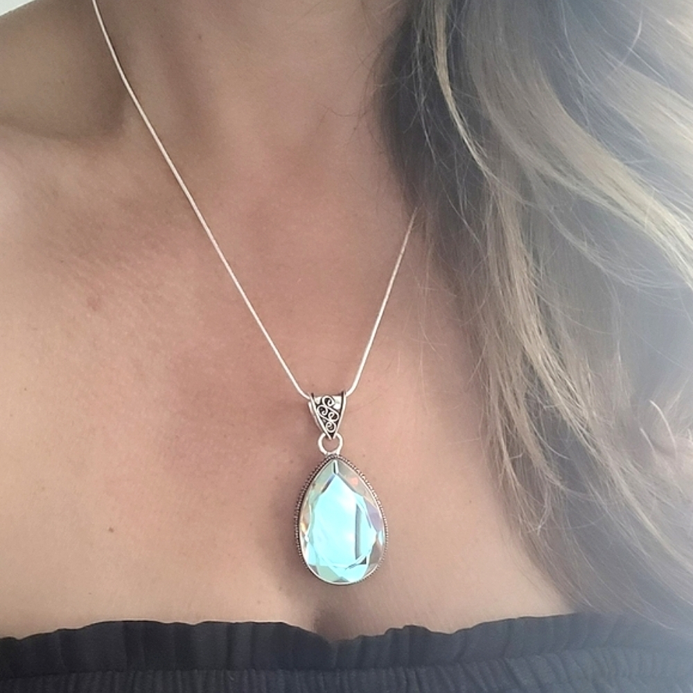 🩷XL Vintage Rainbow Topaz Gemstone Pendant